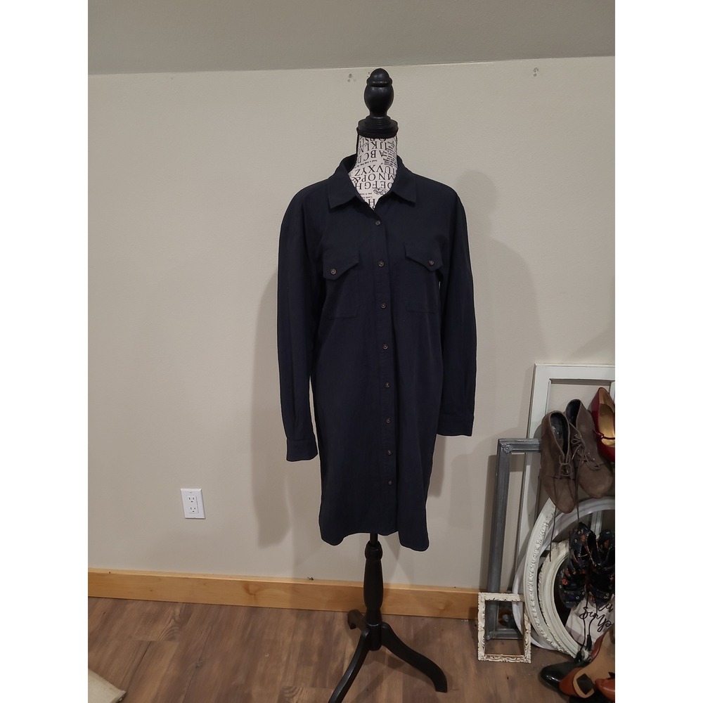 Style & Co. BLACK Cotton‎ Button down shirt dress minalmalist Women SZ M casual